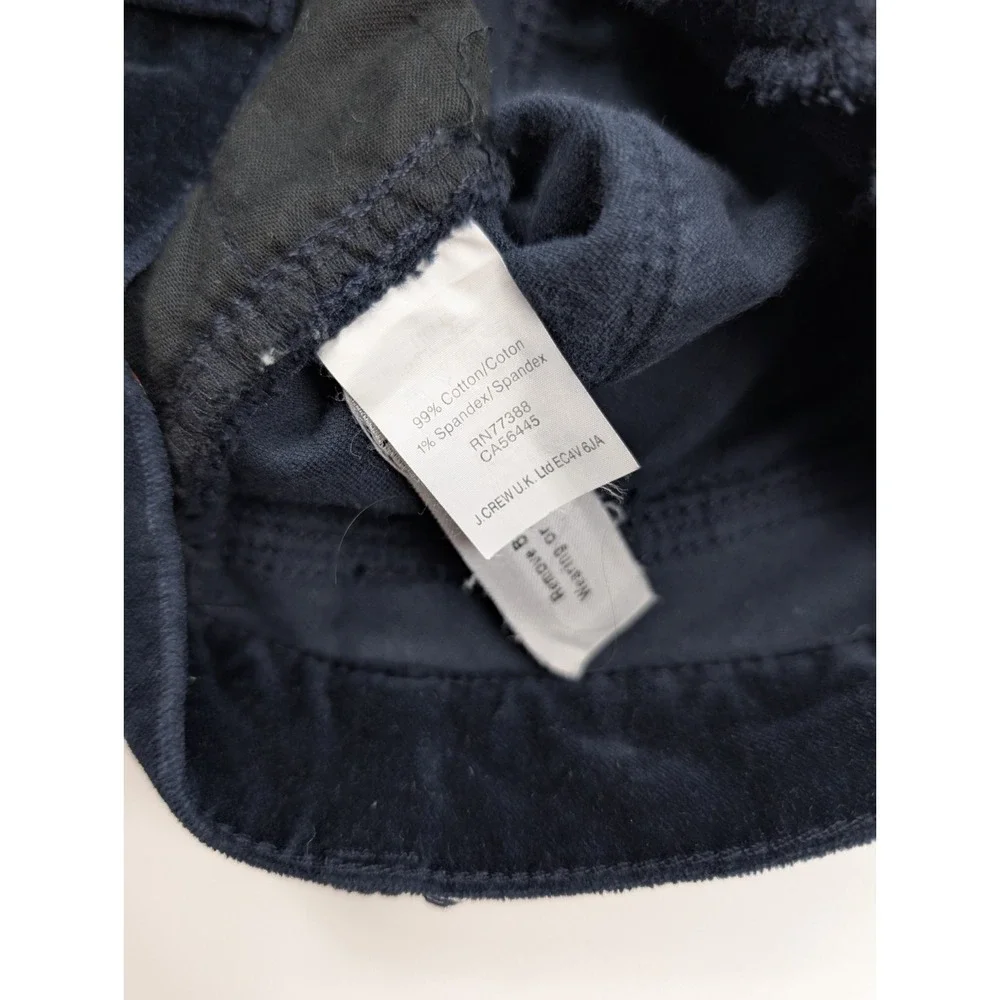 J.‎ Crew Toothpick Mid Rise Blue Velour Ankle Pants Women's Size 25x27